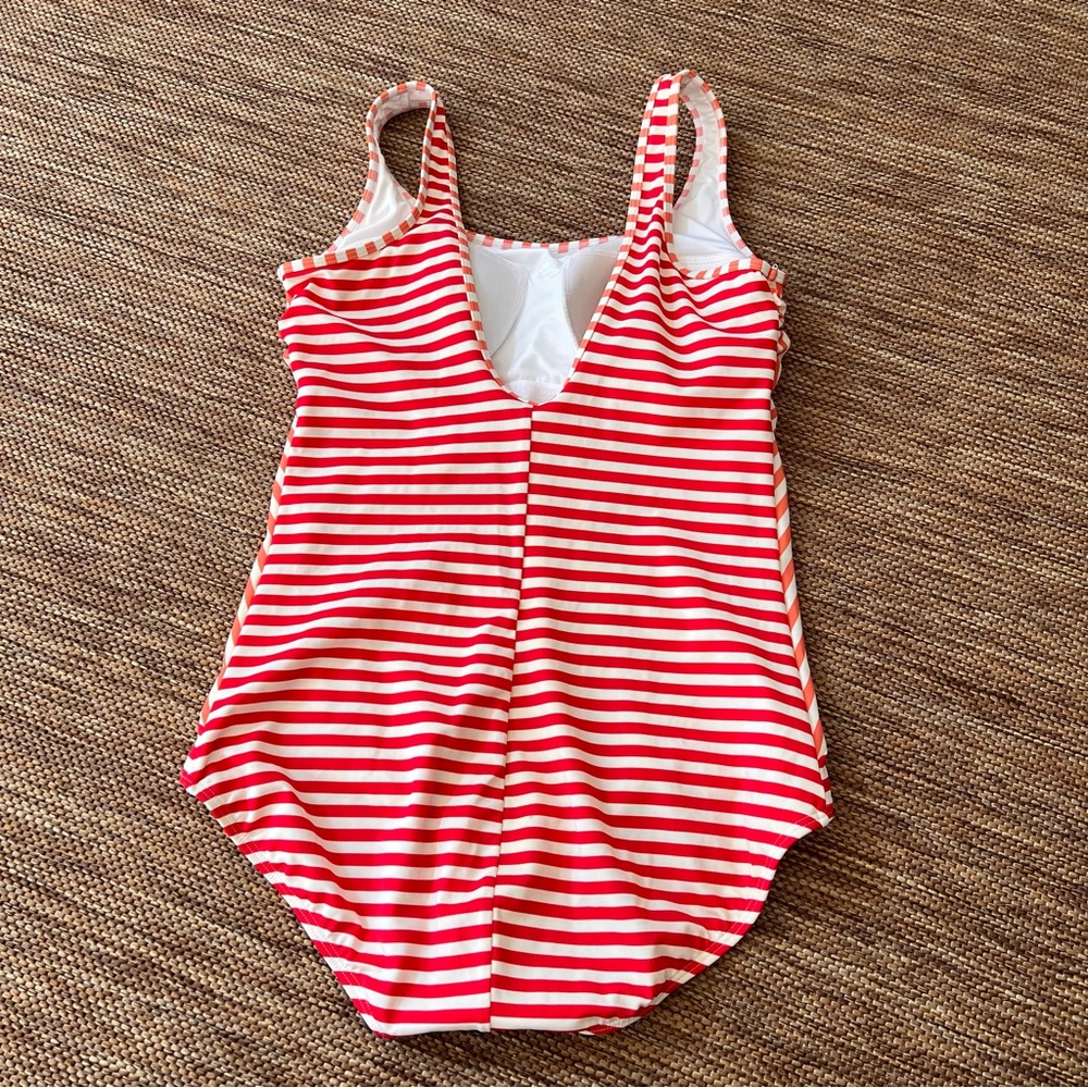 Lands End One Piece Swim  Bathing Suit Stripes Red Orange Size 14 - Picture 2 of 4
